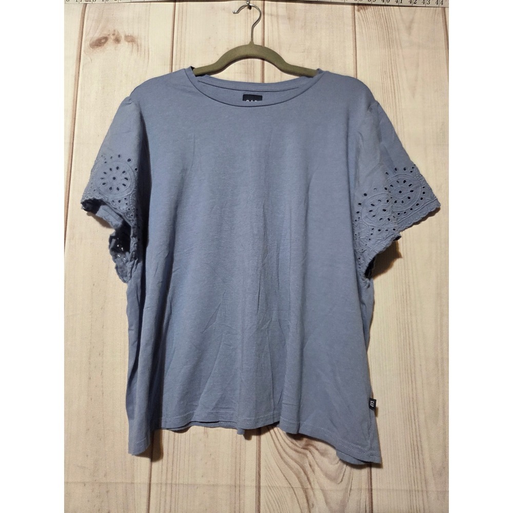 Gap Womens XXL Blue Eyelet Flutter Sleeve Cotton Modal Blend Tee Shirt Top